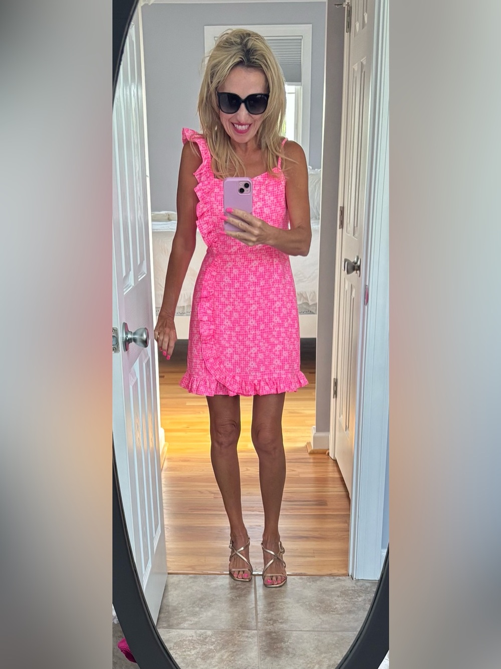 Lilly Pulitzer Maetha Ruffle Romper Aura pink check me out
